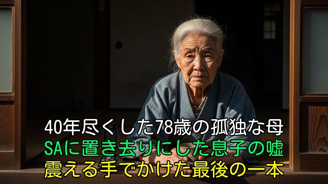【涙腺崩壊】SAで捨てられた78歳の母。息子夫婦の残酷な裏切りに、私が震える手でかけた「最後の一本」と知られざる老後の真実。
