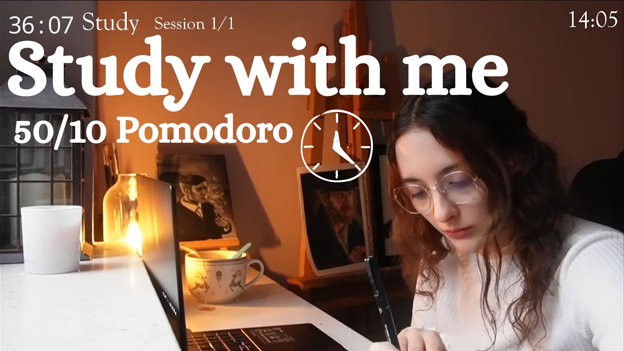STUDY WITH ME LIVE ☕ (50/10 pomodoro) / 1 Hours / Fire crackling 🔥