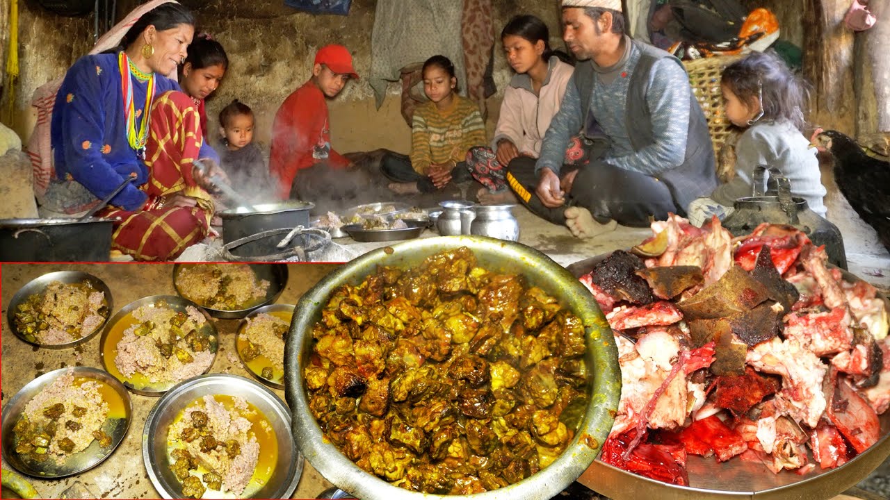 entire buff big curry  &  rice by dharme brother || Rural Nepal || village buff curry recipe ||