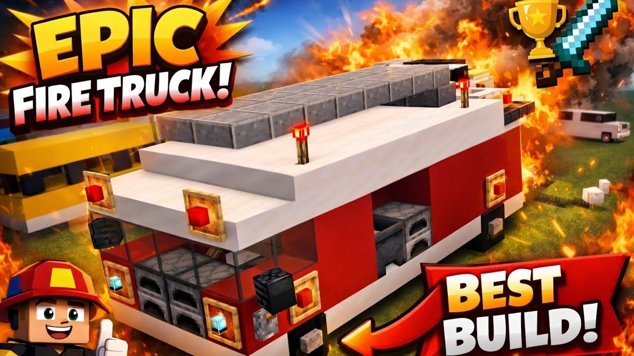 How To Build A Minecraft FIRE TRUCK Build! 🚒 Easy Fire Engine Tutorial (Best Vehicle Build)