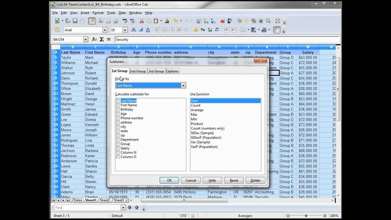 18- Libre Office - Calc, Open Office -- Calc, Excel Tutorial -- Subtotals