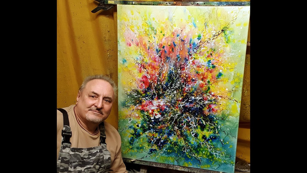Abstraktes Acryl Bild mit Farbtupfer
