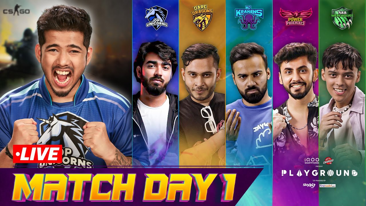 PLAYGROUND 2 MATCH DAY 1 LIVE | Ft. @officialscoutop, CarryMinati, Triggered Insaan, Harsh & Ashish