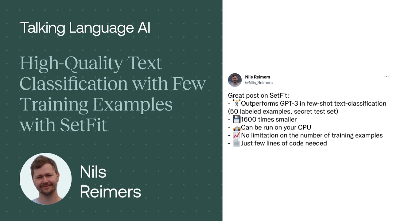 High quality text classification with few training examples with SetFit