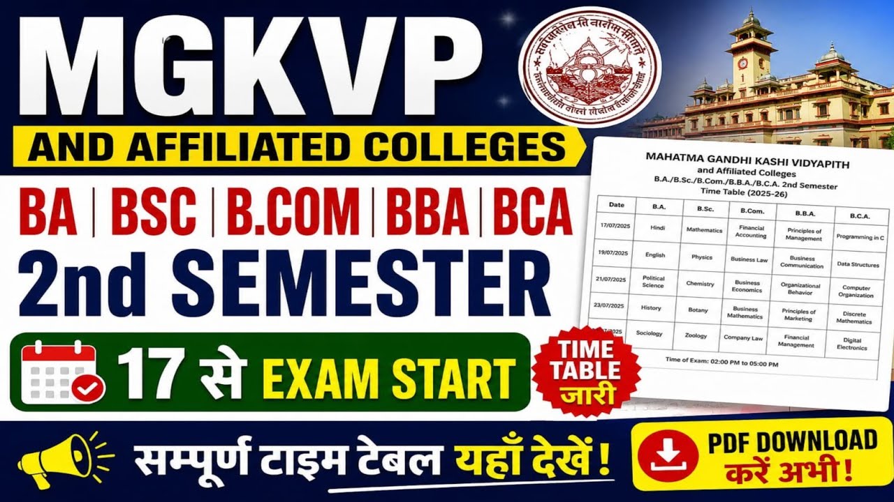 MGKVP & Affiliated Colleges 2nd Semester Time Table Out 🔥 | BA, BSc, B.Com | 17 July Se Exam Start