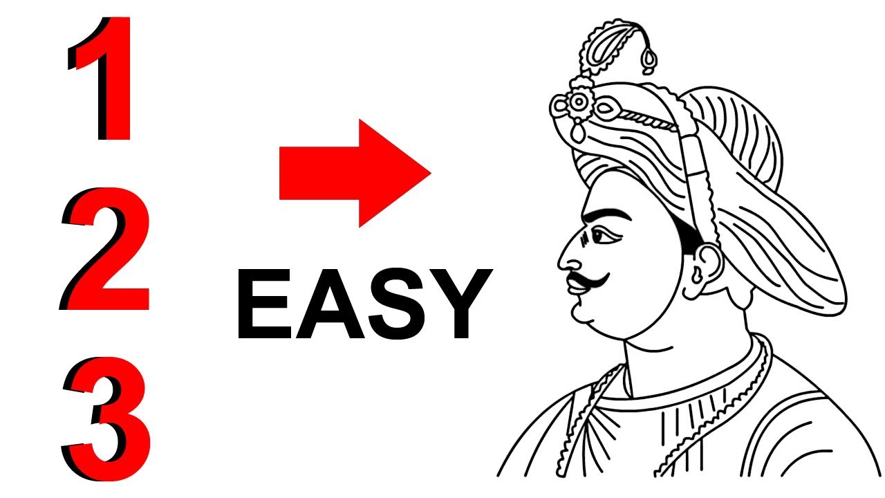 Turn 123 into Tipu sultan drawing easy - How to draw tipu sultan - drawing of tipu sultan easy steps