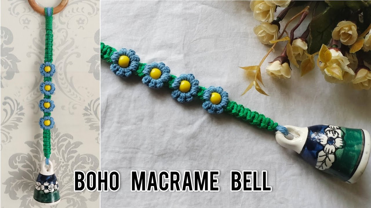 Easy Macrame Bell Hanging | Boho Macrame Hanging for Beginners | Macrame Wind Chime | Ceramic Bell