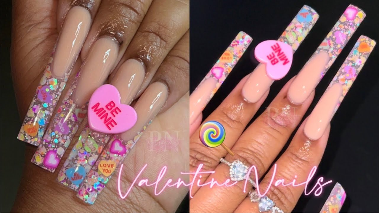 GLITTER FRENCH VALENTINE NAILS 🍭💘 | CANDY CRUSH ✨| ACRYLIC NAIL TUTORIAL