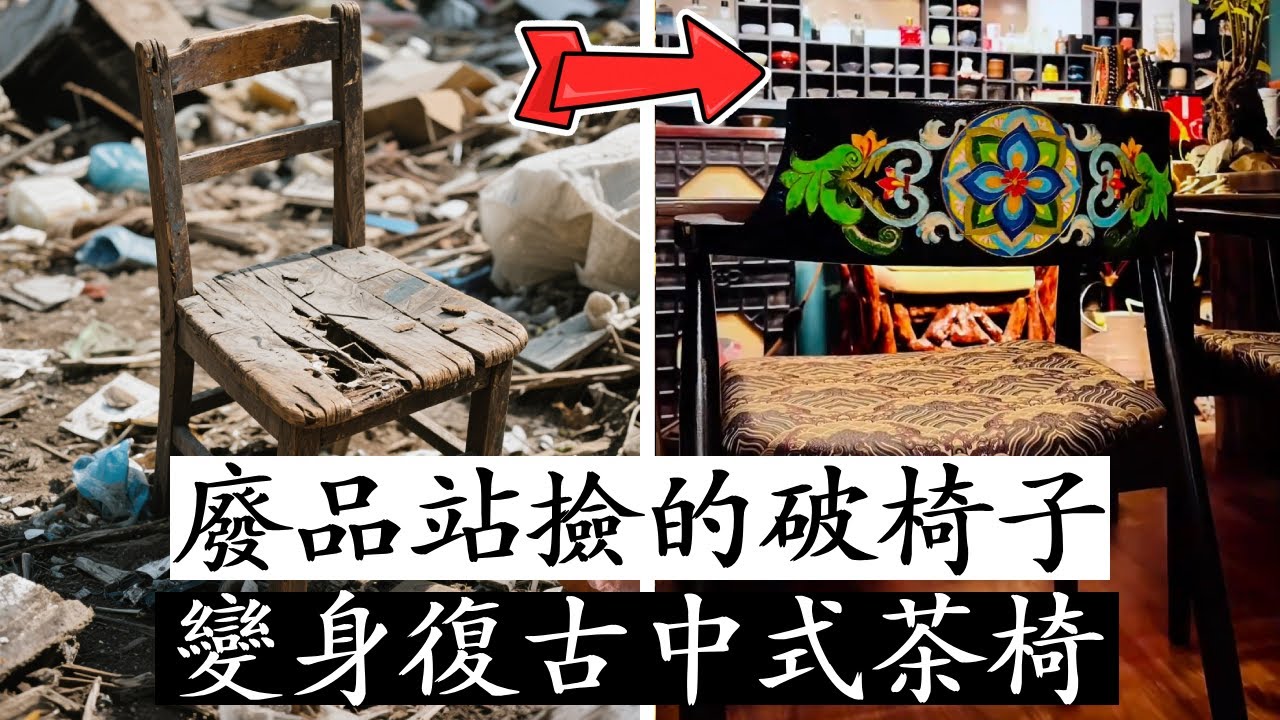 廢品站撿的破椅子，用非遺掐絲琺瑯爆改，成品直接變身復古中式茶椅#舊物改造 #diy #維修翻新