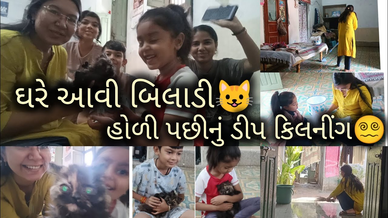 આજે Holi ની જાર કાઢી અને Deep Clean કર્યું🤧 ઘરે આવી નાની બિલાડી🐱#gujarativlog #momvloggar 