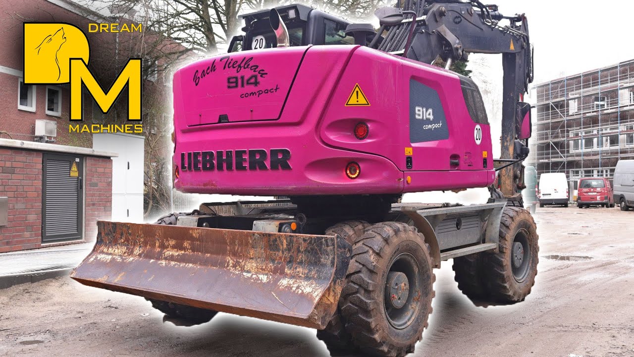 LIEBHERR A914 compact BAGGER MAN TGX SCHWERTRANSPORT ZUR BAUSTELLE BACH TIEFBAU DREAM MACHINES