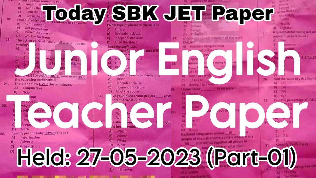 sbk jet today paper || zhob division sbk test paper || junior english teacher paper || 27-05-2023 p1