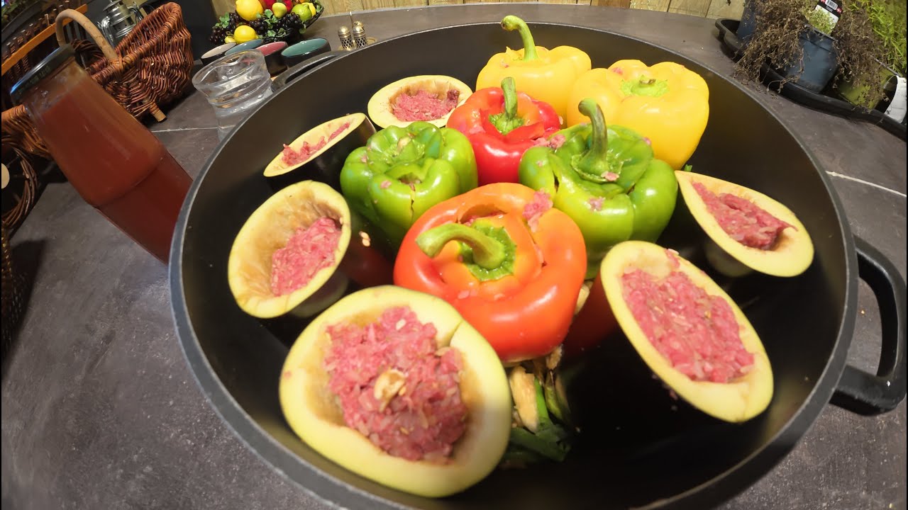 🥩 Delicious Stuffed Pepper and Eggplant 🍆 with Beef and Rice 🍚 Home Cooked Food