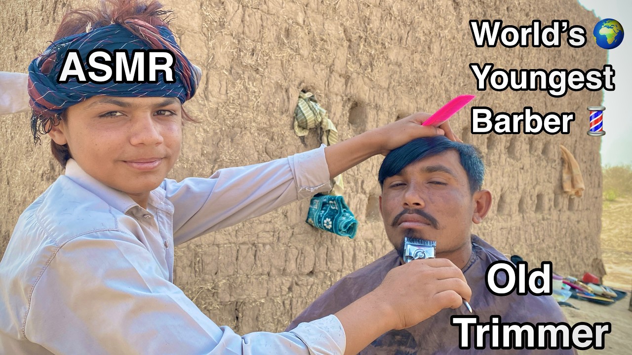 ASMR youngest Barber 💈 In the world 🗺️ Fast Haircut 💇 with old trimmer 