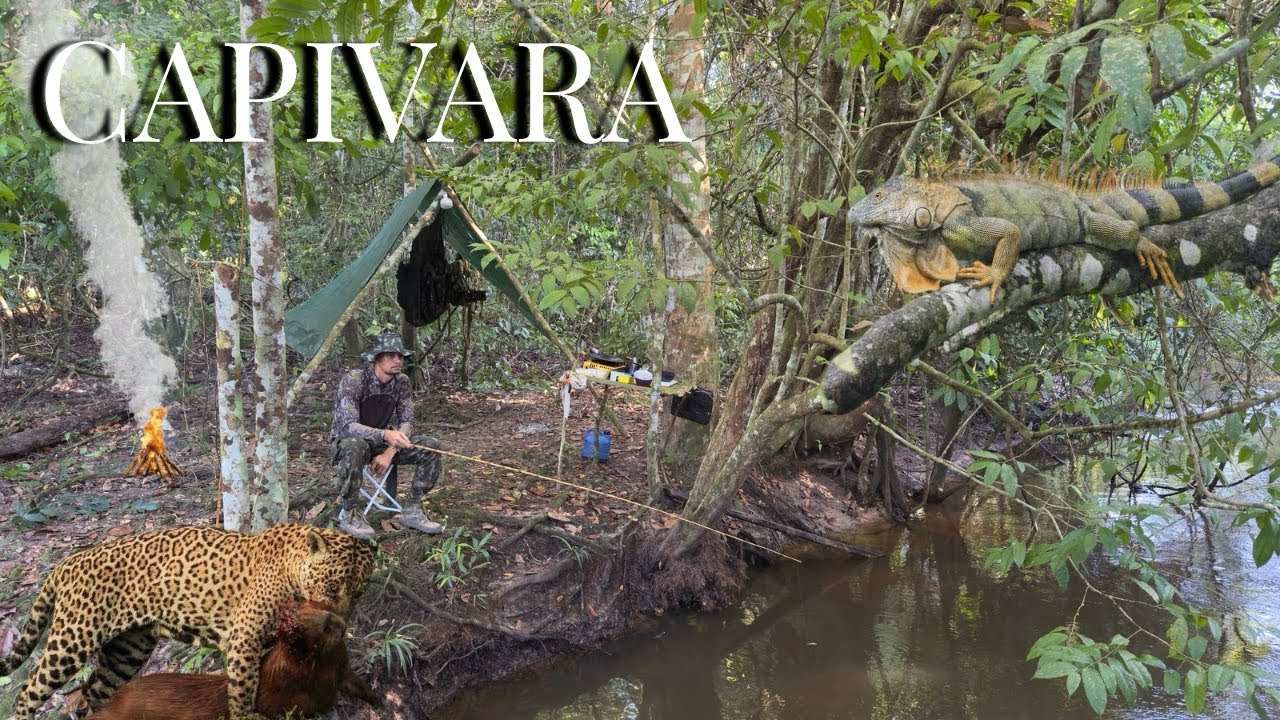 PESCANDO e ACAMPANDO no meio da SELVA AMAZÔNICA com MUITOS PEIXES e ANIMAIS ao redor do ACAMPAMENTO
