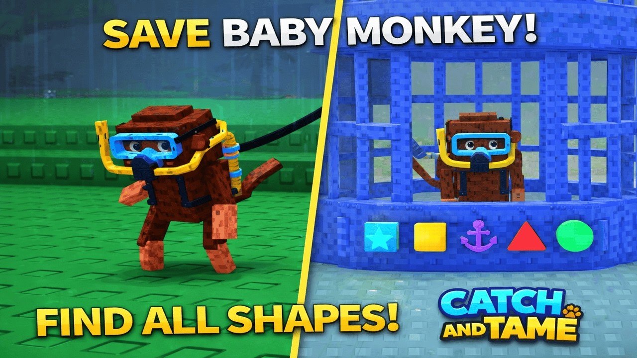 How To Find All Shapes To Save The Baby Monkey In Catch And Tame Roblox | Underwater Update