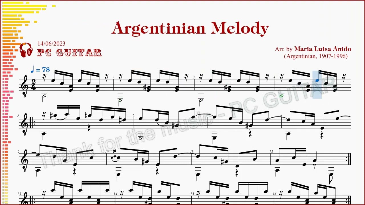 Argentinian Melody, (Arr.  María Luisa Anido), guitar