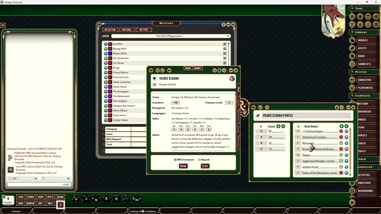 Fantasy Grounds Pathfinder 2 Ruleset - NPC Gear Parcel Generation