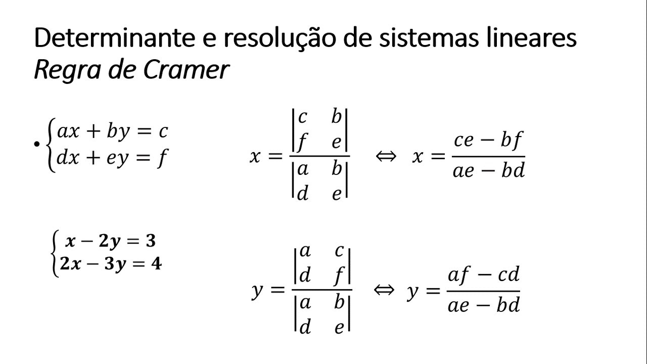 SOLUÇÃO DE UM SISTEMA LINEAR 2 X 2 PELA REGRA DE CRAMER