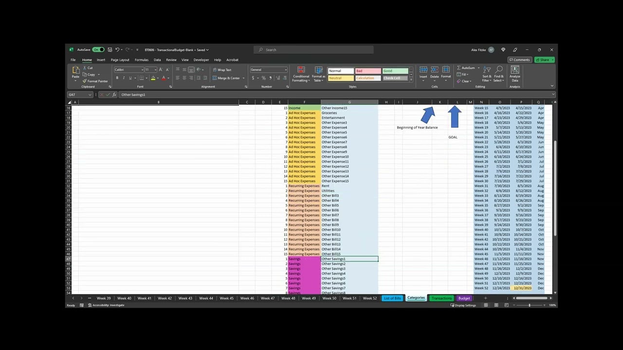 Weekly Budget Template Tutorial | Excel Walkthrough | Budget by Paycheck