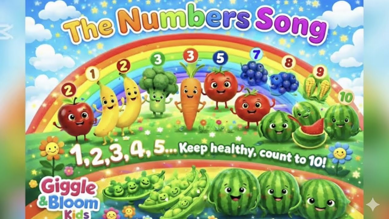 The Numbers Song 123 🍎🍌 | Counting 1 to 10 with Fruits & Vegetables | Learn to Count