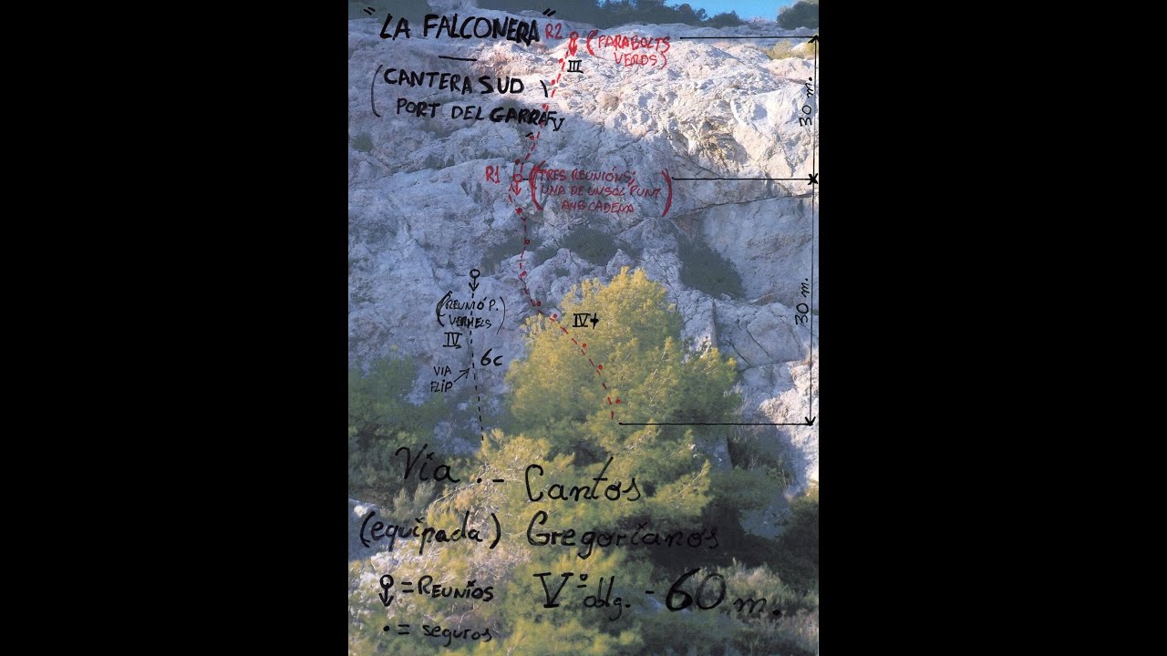 GARRAF CANTERA SUD DRETA VIA CANTOS GREGORIANOS V 60m L1 XAPES VERMELLES L2 VERDES 30 01 2026