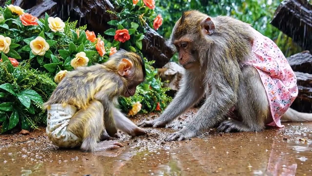 Bili Bili Helps Dad Take Care Of Baby Monkey OBi