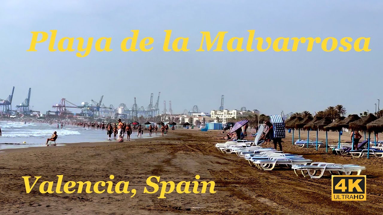 Bus Ride To & Beach Walk Playa de la Malvarrosa, Valencia, Spain in 4K