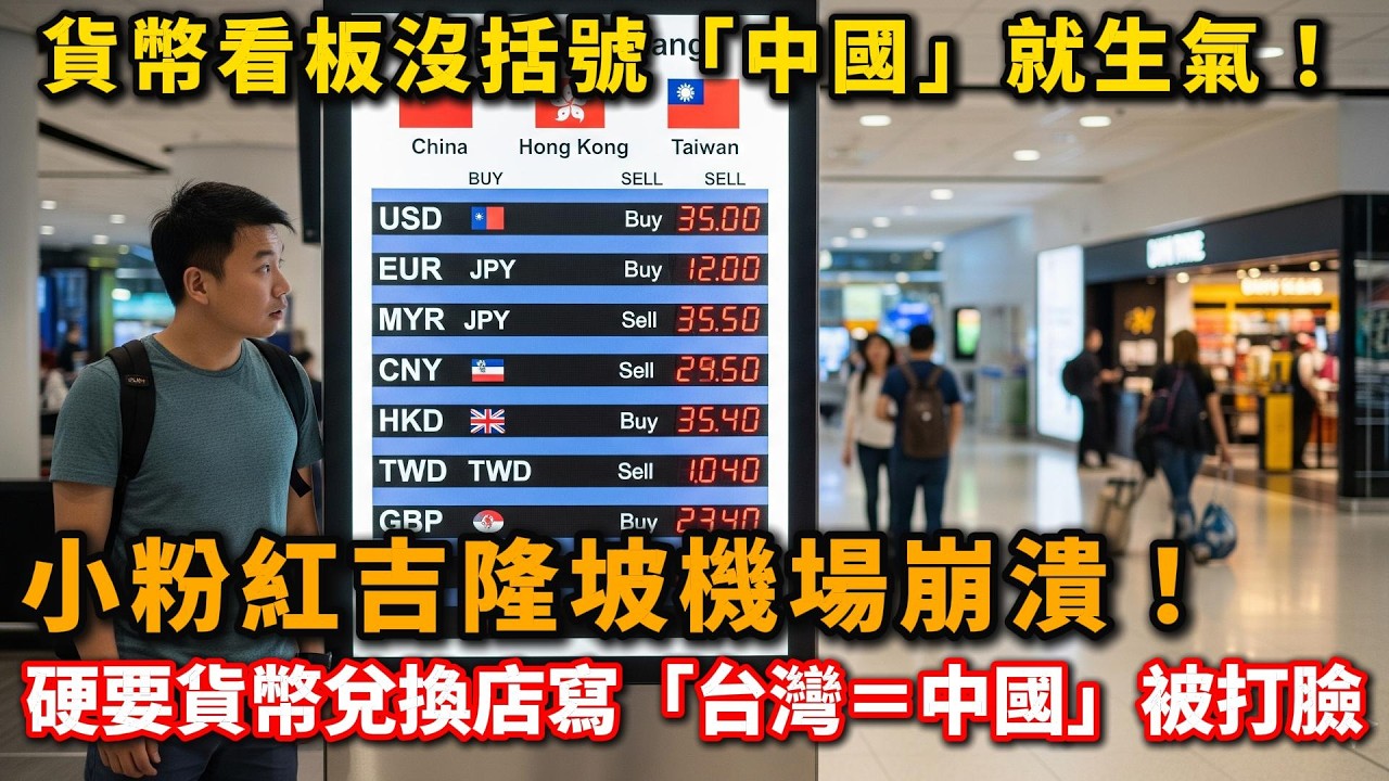 小粉紅吉隆坡機場崩潰！硬要貨幣兌換店寫「台灣＝中國」被打臉！貨幣看板沒括號「中國」就生氣！「這是貨幣不是國家！」吉隆坡兌換店一句話讓小粉紅當場閉嘴