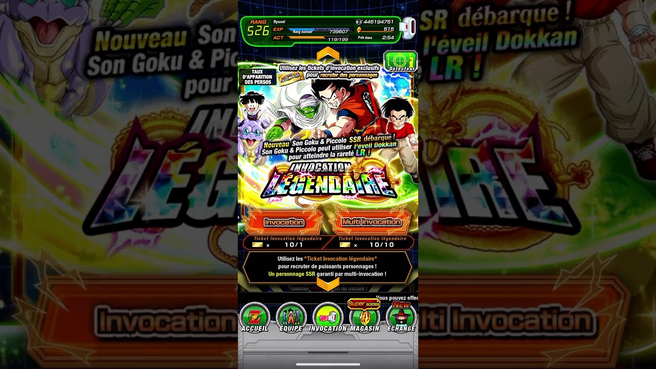 Dokkan Battle Invocation tickets F2P portail l&eacute;gendaire Goku/Piccolo LR