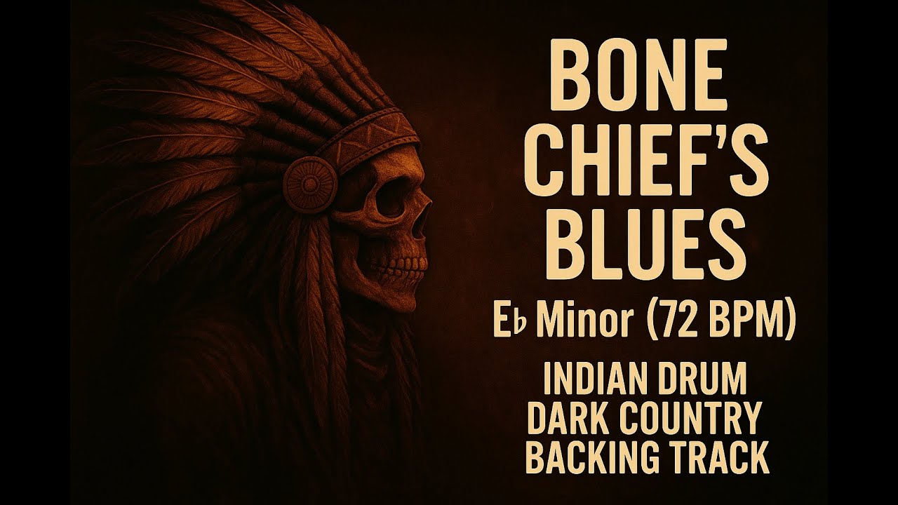 Bone Chief’s Blues | Dark Country Guitar Backing Track in E♭ Minor 72 BPM Indian Drum for Guitarists
