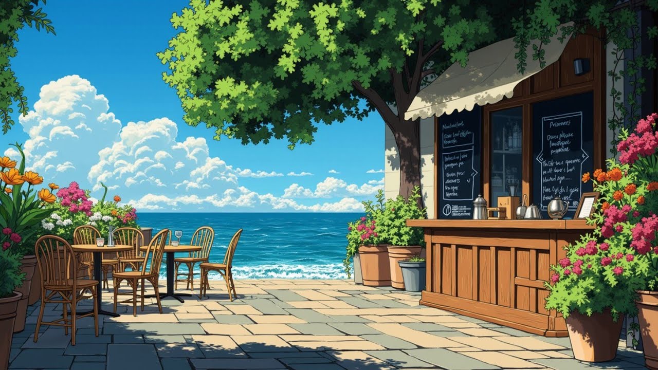 Calm & Serene Lofi Jazz Coffee Shop Vibes Seaside Beach Cafe Relaxing Background Music for You