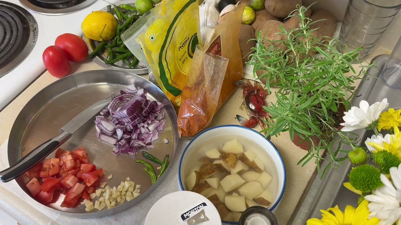 Part one of preparation of rice, Dal and sabji . 