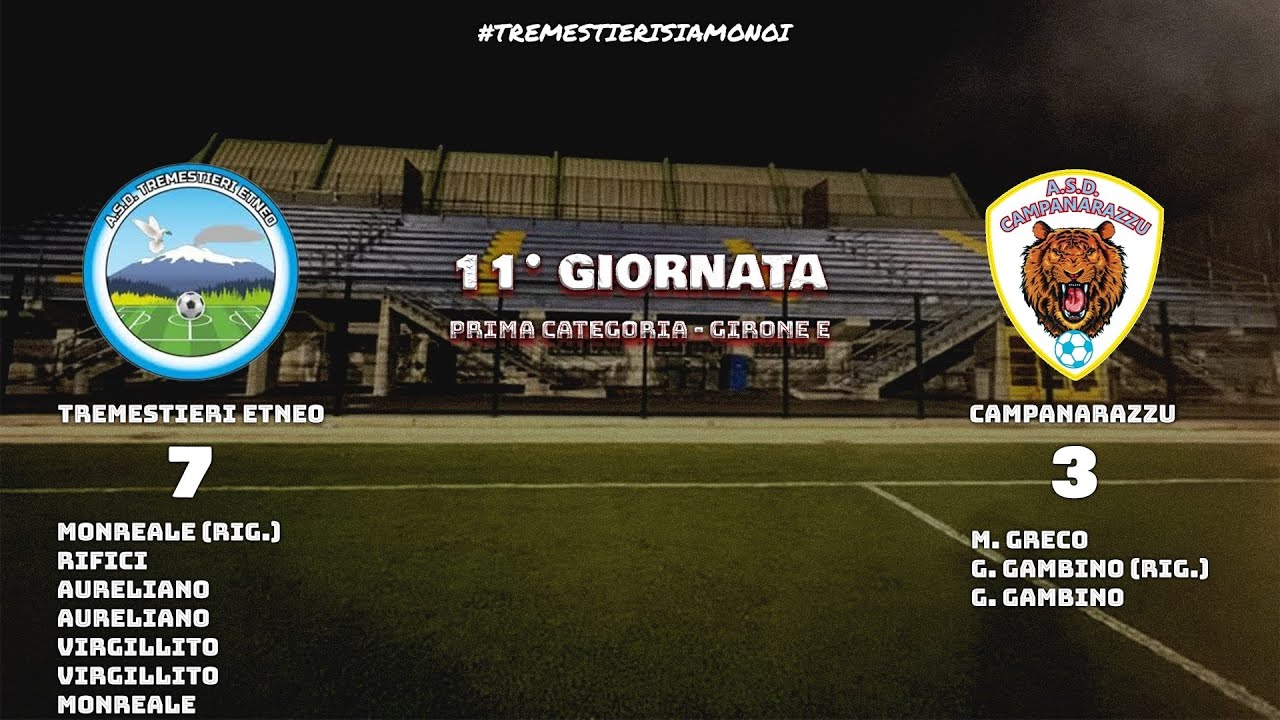 HIGHLIGHTS| 11 GIORNATA - PRIMA CATEGORIA - GIRONE E| TREMESTIERI ETNEO 7-3 CAMPANARAZZU