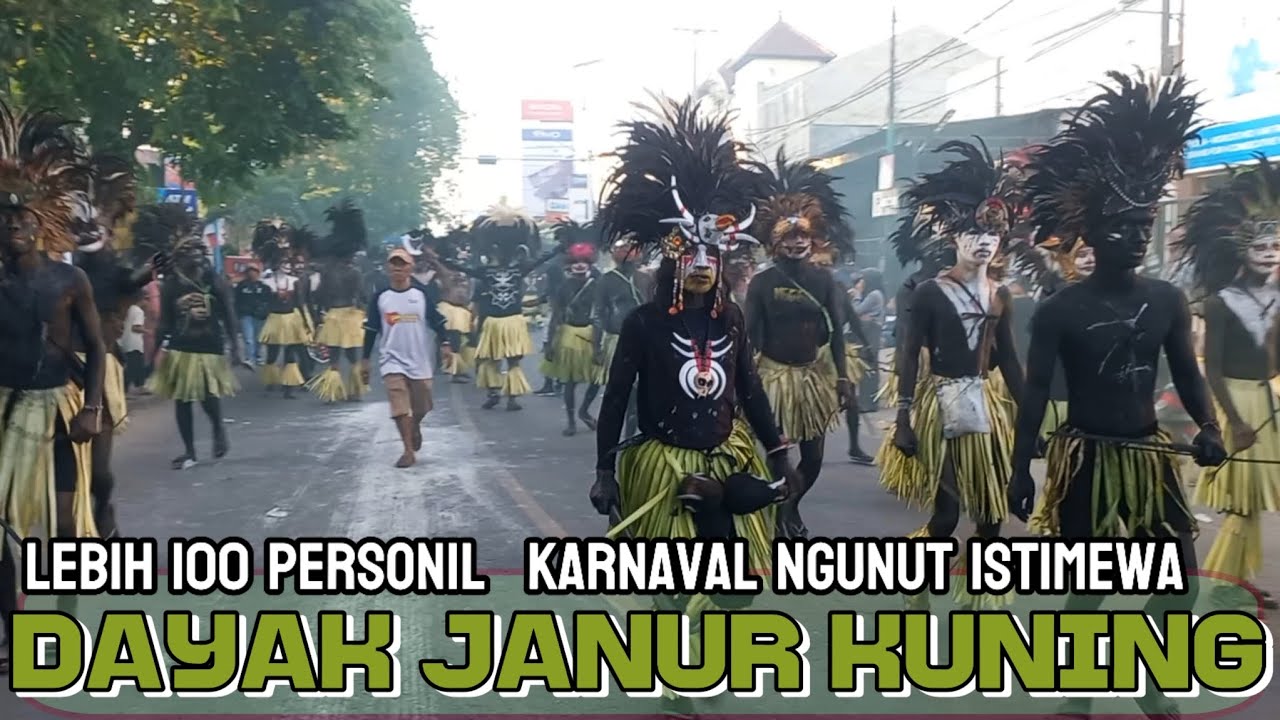 wauw bener bener gila kompak banget‼️lebih 100 pasukan dayak janur kuning di karnaval ngunut