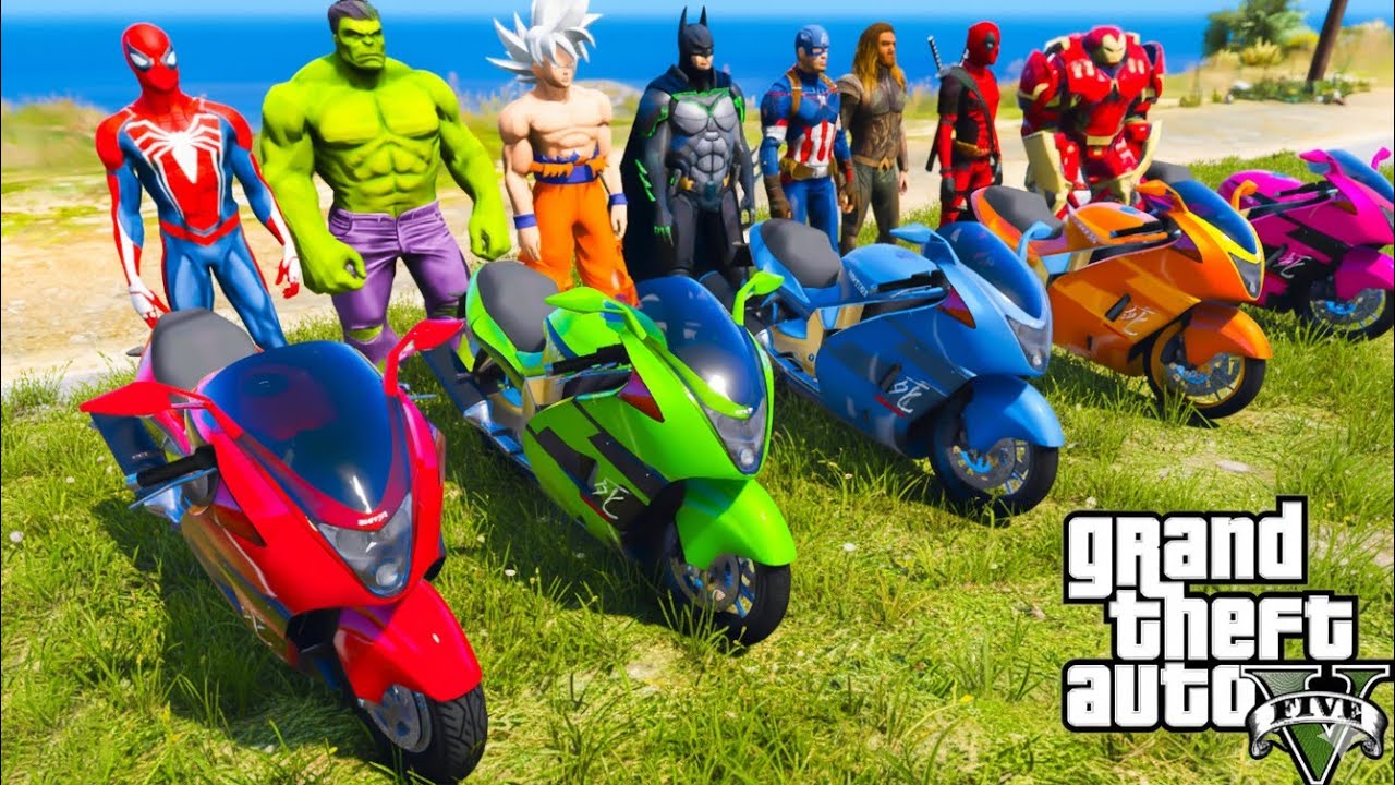 SPIDERMAN HULK IRONMAN - STUNT MOTORCYCLE - SPEED BOOST RAMP CHALLENGE