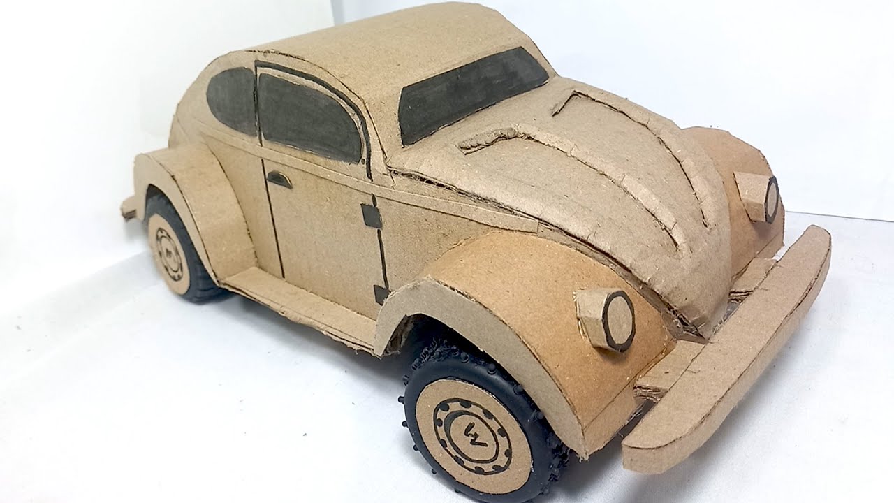 Como hacer un Volkswagen escarabajo en cartón funcional y 100% reciclable | bocho en cartón