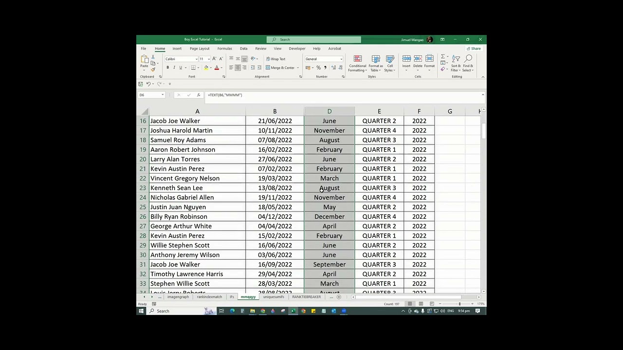 How to extract MONTH, QUARTER and YEAR from a date in MS Excel - Full Video