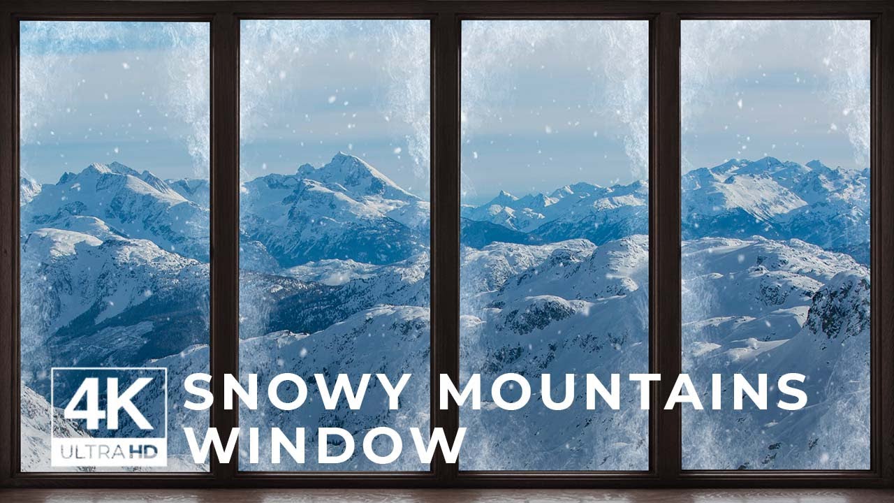 4K Snowy Mountains window view - Relaxing, Calming, Ambience