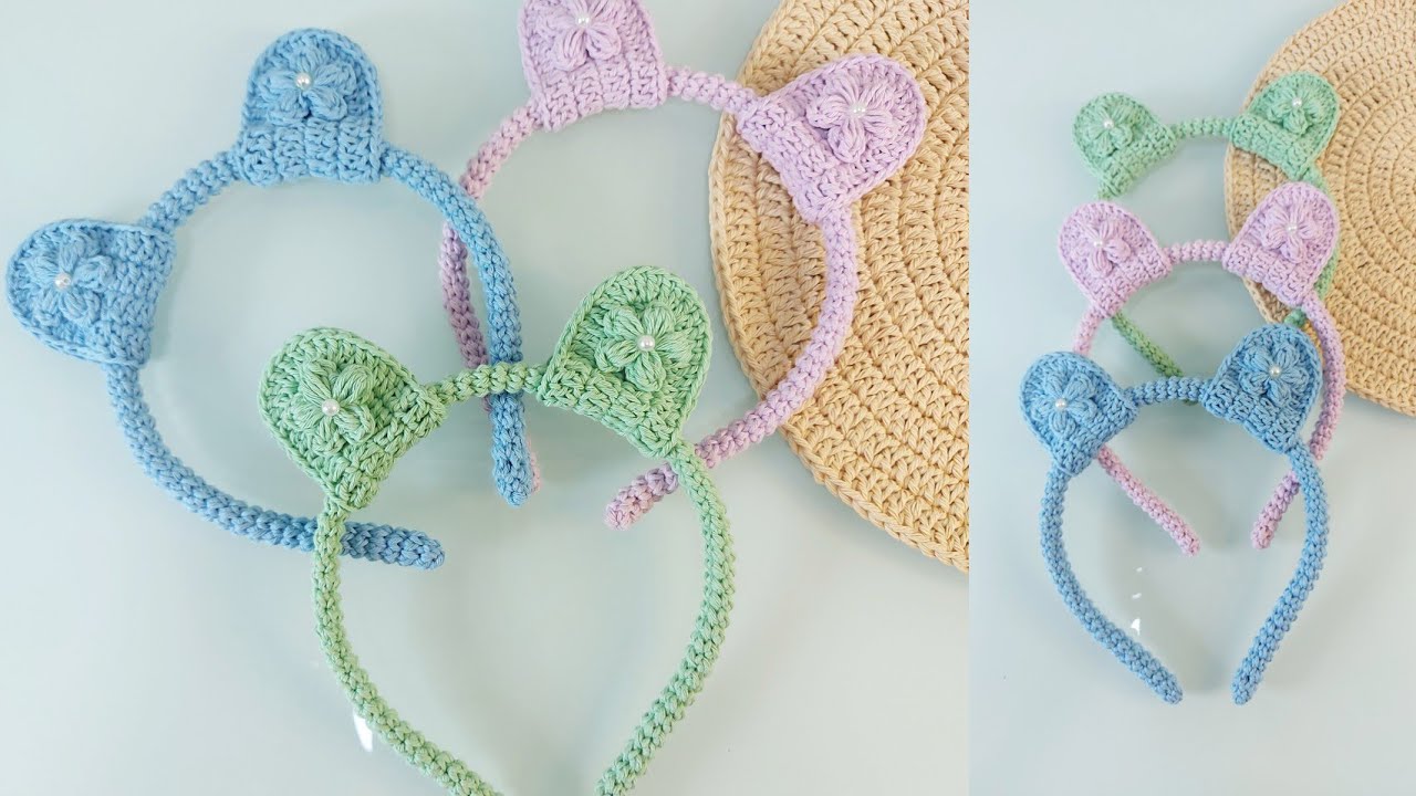Tiara BELA  com orelhinhas ,passo a passo completo.