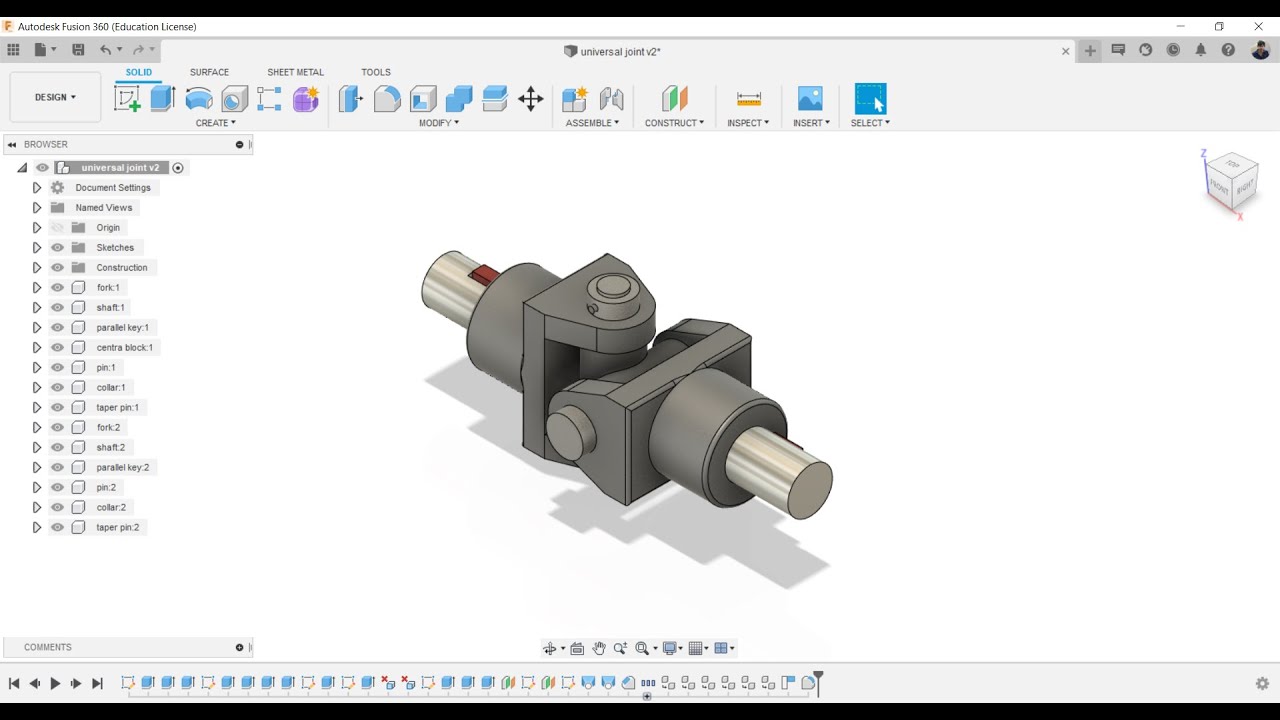 Сборка карданного шарнира с использованием Fusion 360