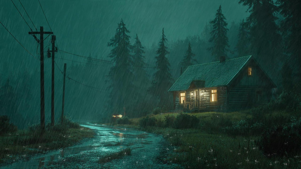Essa tempestade com chuva é tão tranquila que proporciona uma noite de sono relaxante na cabana