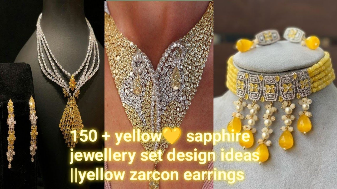 150 + yellow💛 sapphire jewellery set design ideas ||yellow zarcon jewllery earrings | kundan sets