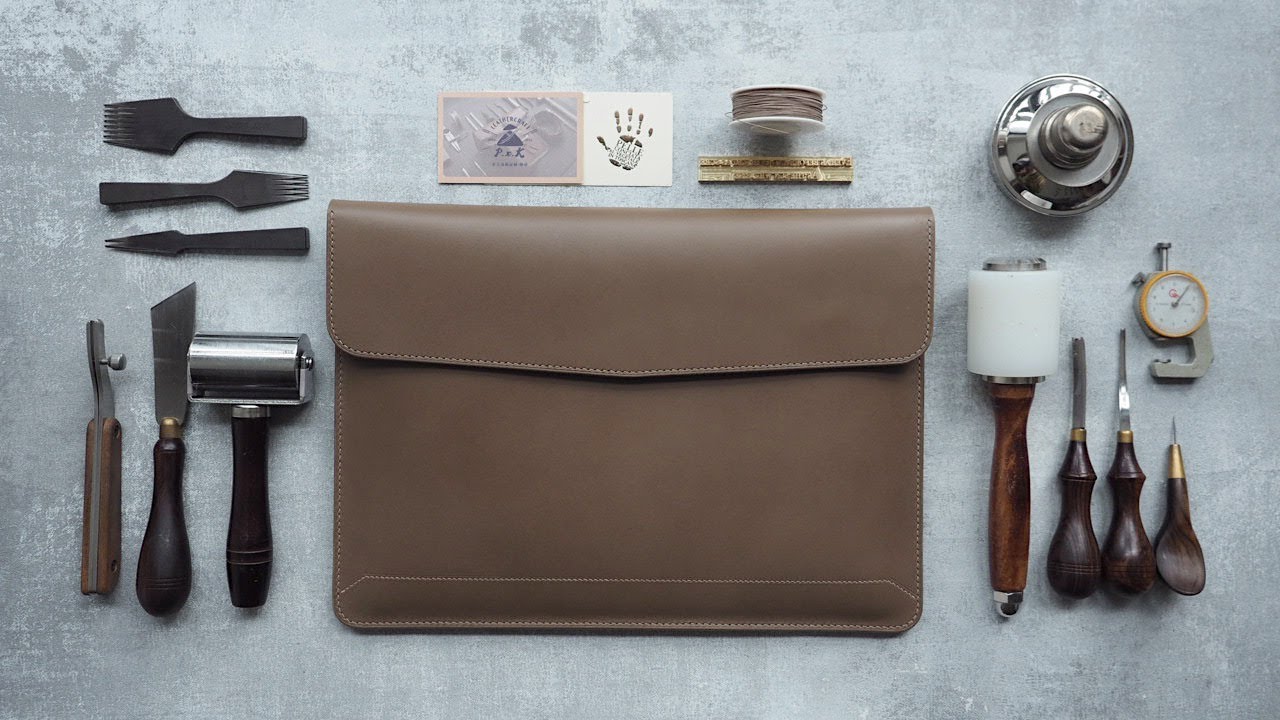 Making a Handmade Leather Envelope Laptop Bag , Laptop Sleeve - DIY BUILD ALONG/ASMR