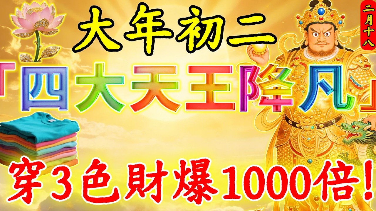 ”無門檻，人人得“！2 月18 號，正月初二，「四天王降凡」，主動賜福，”最強平安日“來襲！早上出門穿3色衣服，菩薩保妳平平安安發大財，財運暴漲1000倍發發發！#佛陀#佛學#佛教