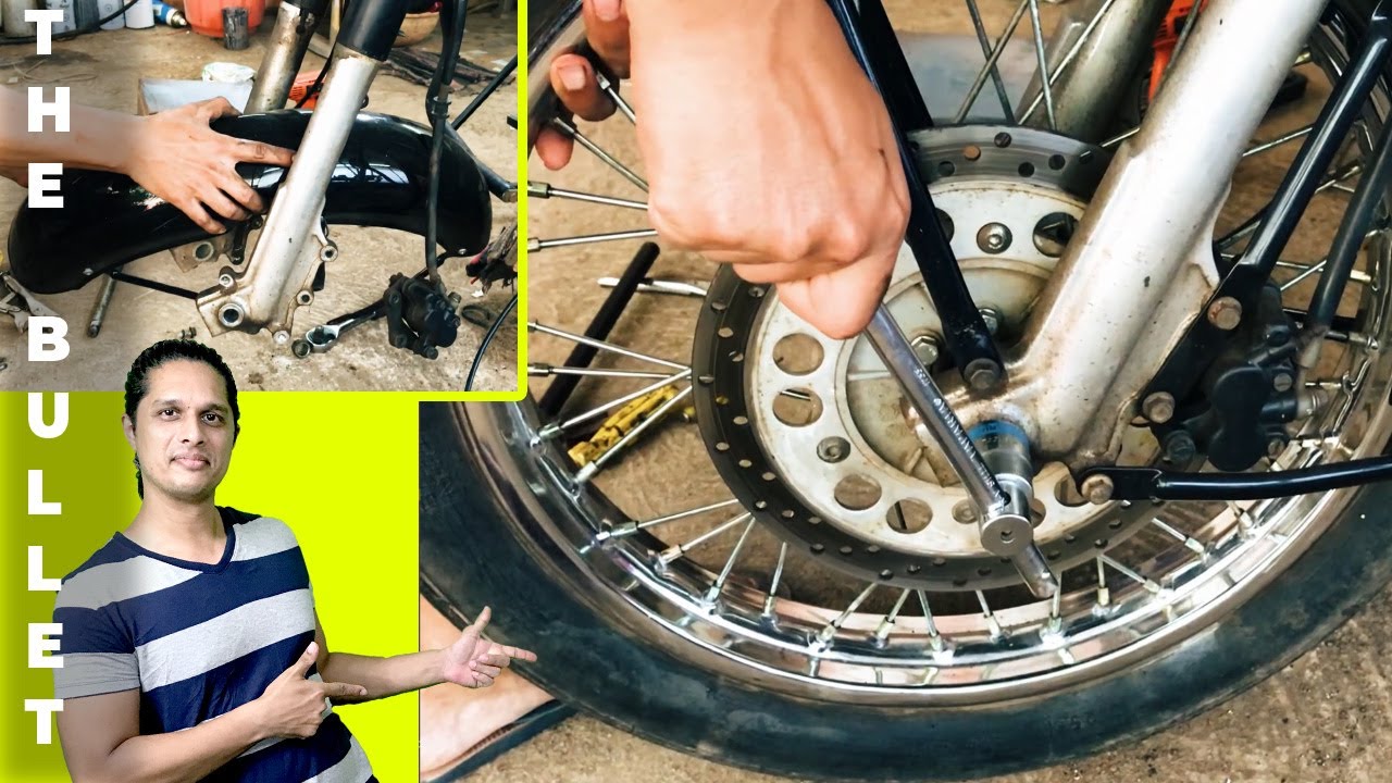 How To Remove And Replace Royal Enfield Front Tyre And Front Mud Guard | Hindi