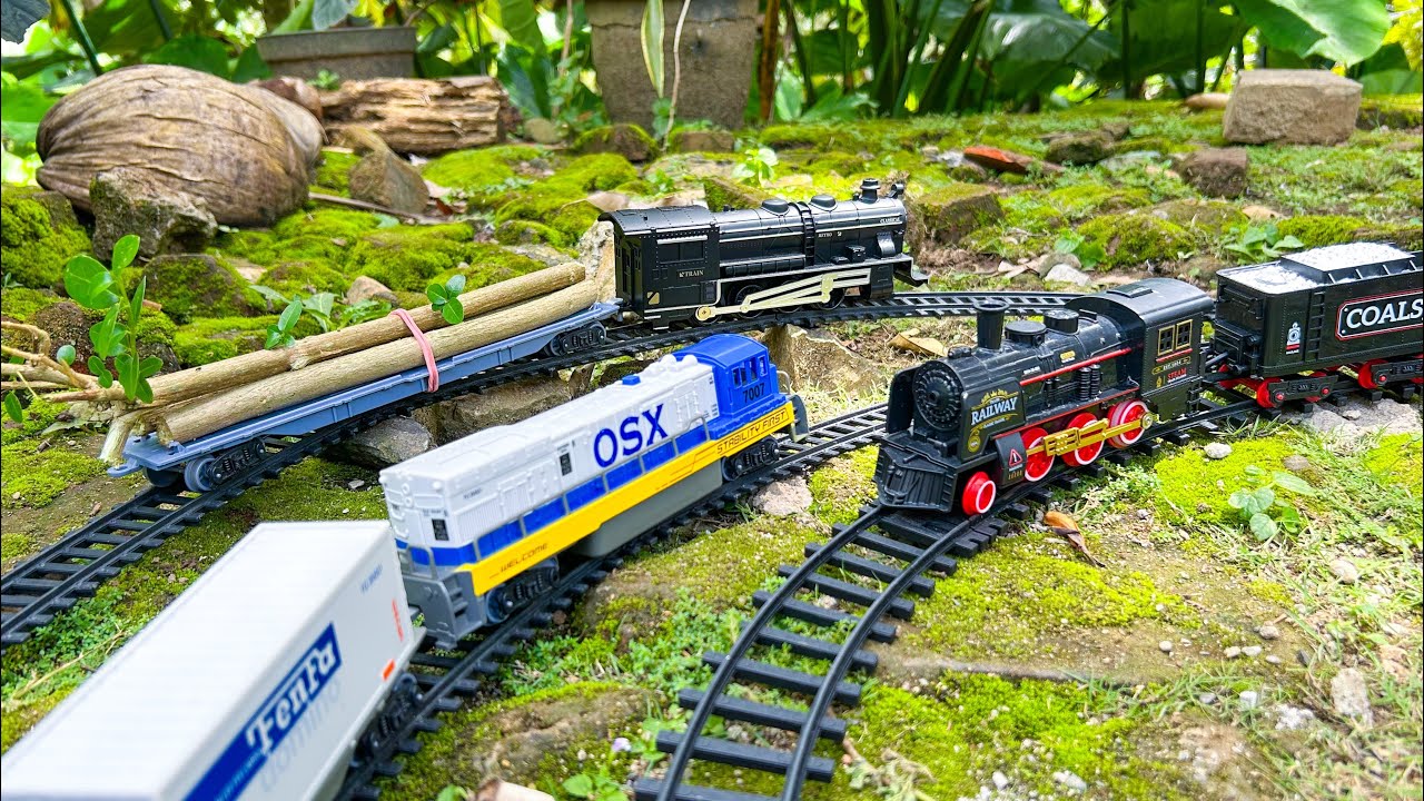 ASMR Classic Steam Train Carrying Wood & OSX Diesel Railcar - Realistic Sounds (DS World Miniature)