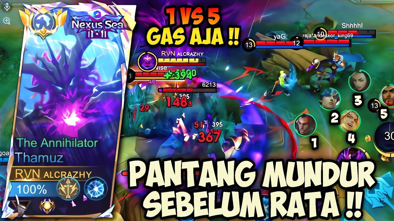 GAS THAMUZ 1 VS 5 PAKAI ITEM SEMI TANK‼️GAMEPLAY TOP GLOBAL THAMUZ - MLBB
