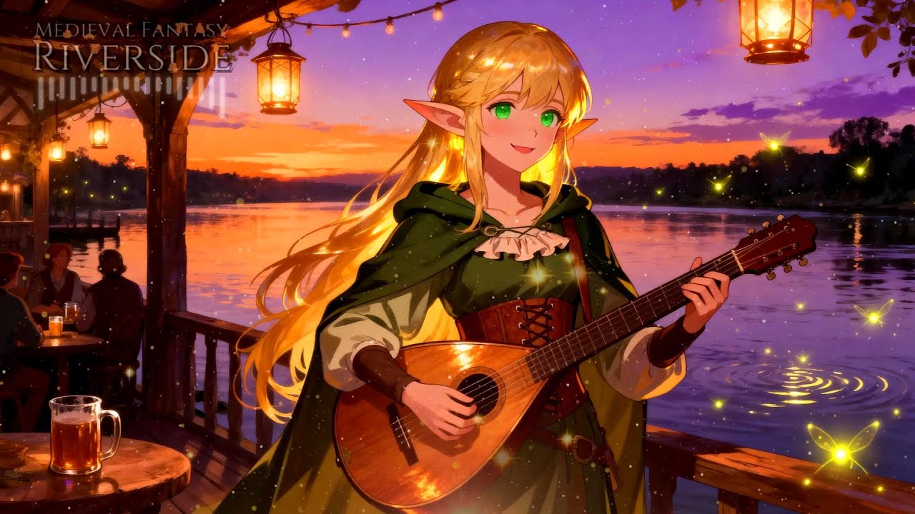 Lantern Light • Dreamy Riverside Evening with Tavern Voices • Medieval Fantasy Riverside