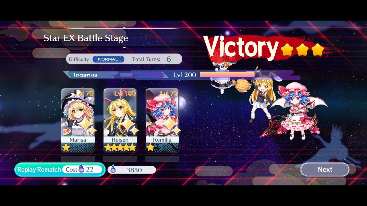 東方LostWord | Star EX Battle Stage | 22sp 6t B5 Reisen + A6 Marisa + L80 Remilia farm strat